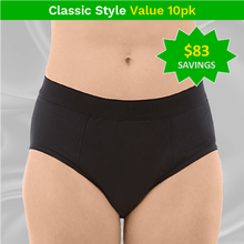 Load image into Gallery viewer, product image - womens classic style washable leak proof panties value 10pk - save $83 
