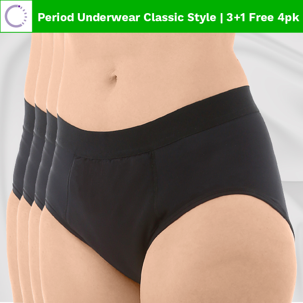 Women's Menstrual Underwear, Moderate Absorbent Classic Panties, 3+1 FREE  4pk