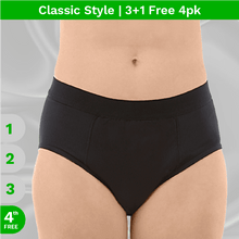 Load image into Gallery viewer, product image - zorbies moderate absorbent women&#39;s washable incontinence briefs 3+1 free 4pk
