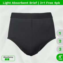 Load image into Gallery viewer, Product image - mens washable absorbent incontinence underwear light absorbency brief 3+1 Free 4pk black
