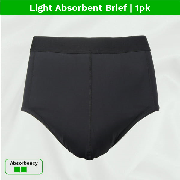 Product image - mens washable light absorbent incontinence brief 1pk black