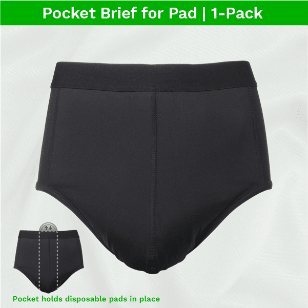 Zorbies Men's Washable Incontinence Underwear Pocket Brief for Disposable Pad, 1-Pack, Black