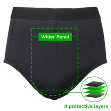 Load image into Gallery viewer, Zorbies washable Incontinence Underwear Absorbent Brief Protection diagram - Wider front panel, 8 protective layers for maximum protection
