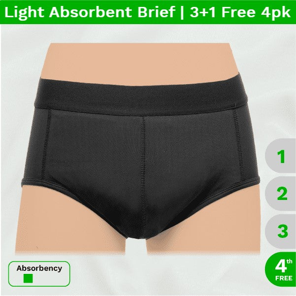 Men's Reusable Incontinence Underwear, Light Absorbent Sport Brief, 3+1  Free 4pk