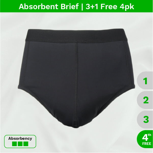 Main product image - mens washable incontinence underwear for men moderate absorbent black briefs 4pk