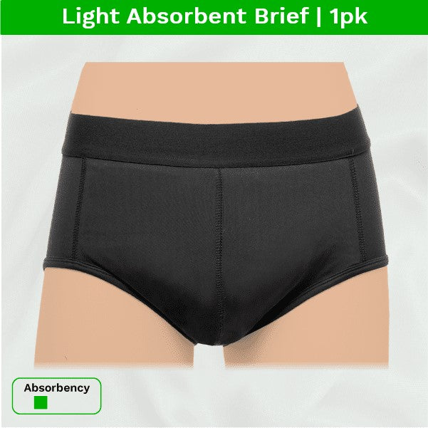 Main product image - front view of zorbies washable mens light absorbent brief 1pk black